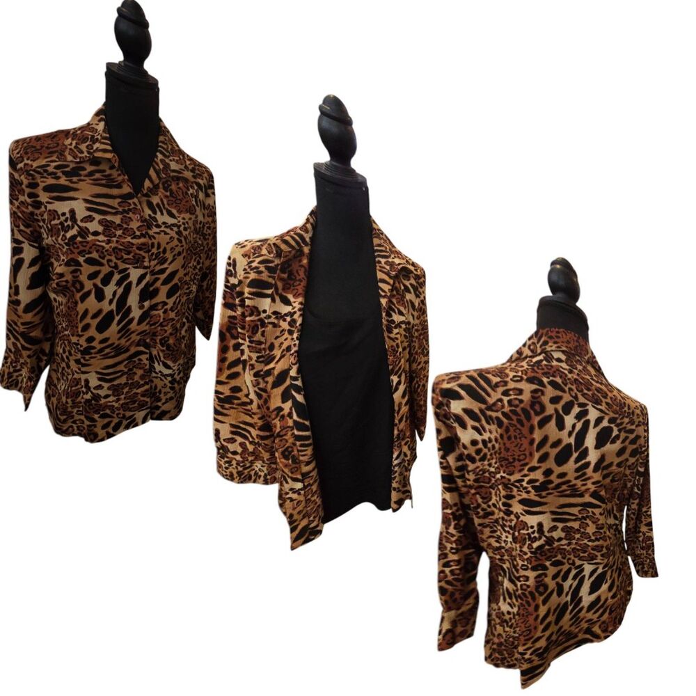 Notation Animal Print Jacket Leopard Tiger Button… - image 1